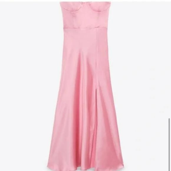 ZARA PINK SATIN EFFECT CUT OUT DRESS - VIRAL - Picture 5 of 6